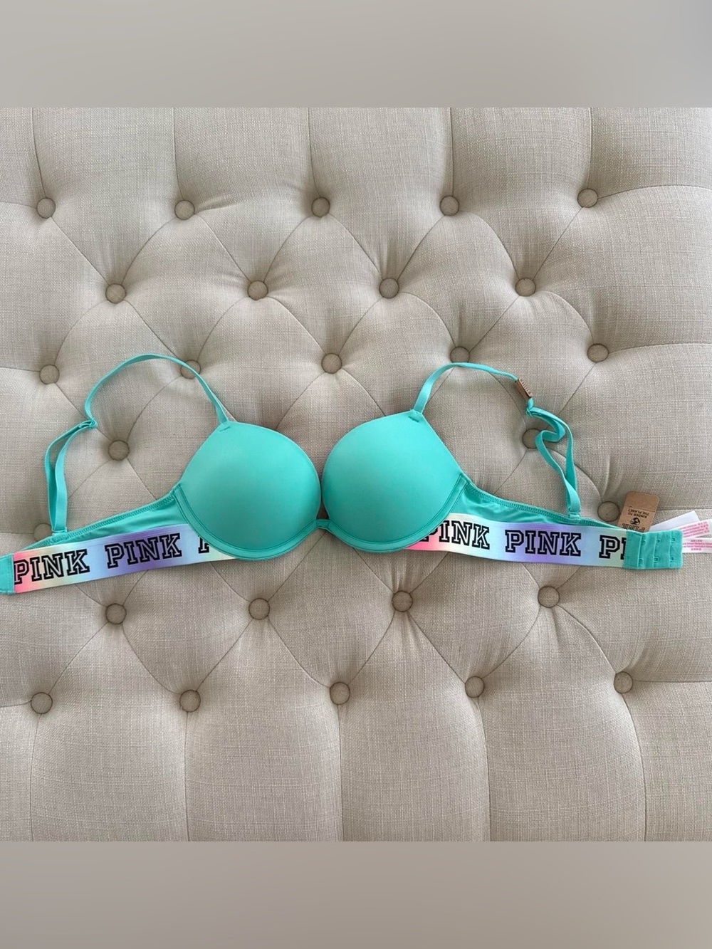 PINK Victoria's Secret Teal Push-Up Bikini Top with Logo Band